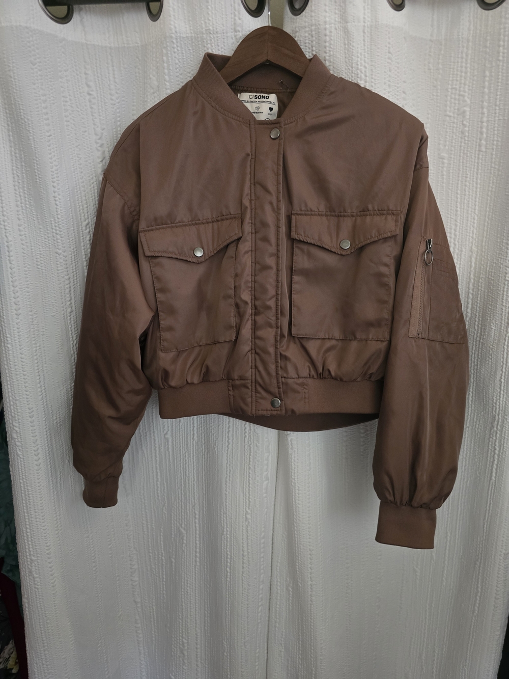 Ci sono Womens M Brown Bomber Jacket - Cropped Utility Style